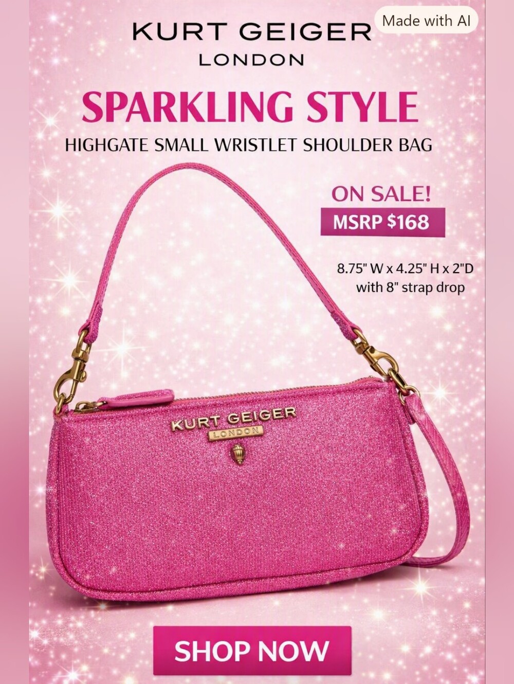 Kurt Geiger Sparkling Hot Pink Highgate Small Shoulder Bag